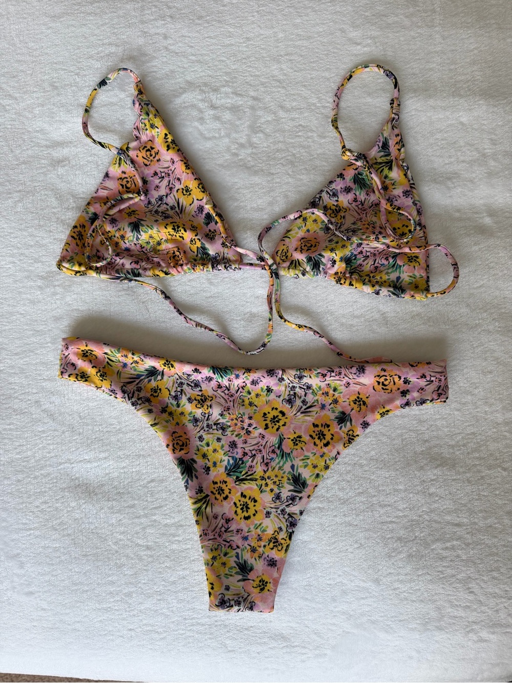 Skatie Pink Floral Triangle Bikini Set with Yellow Flowers - Picture 2 of 4